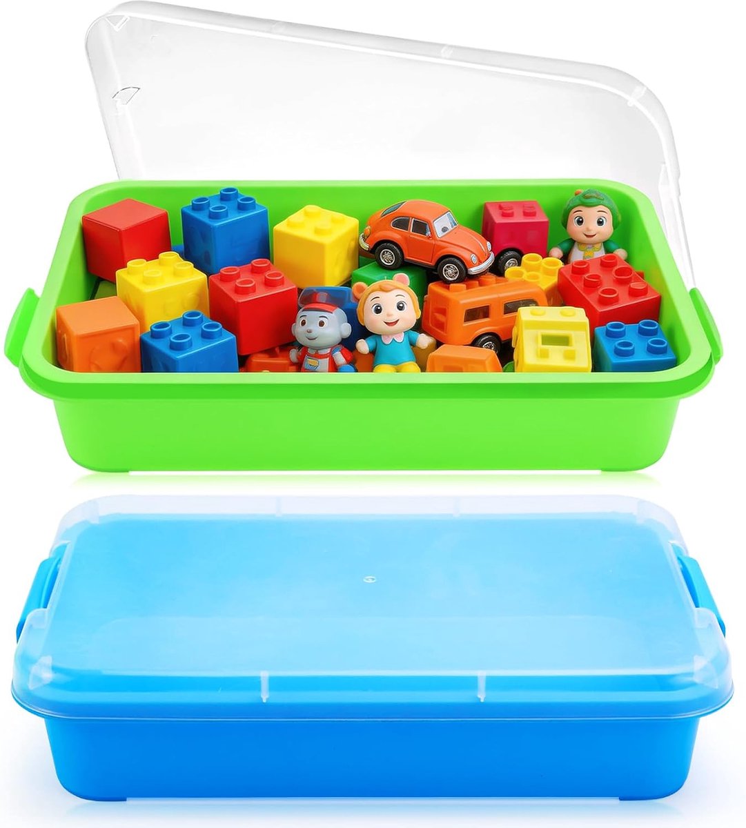 Zandbak met deksel Sensorische bak met deksel voor kinderen Plastic dienblad Zandbakdeksel Sensorische zandbak container voor water, zand, kralen en meer (Groen en Blauw)