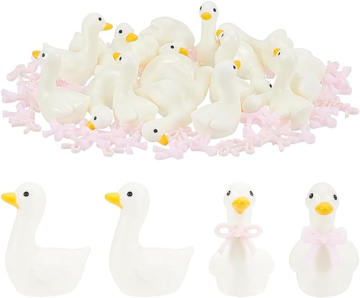 60Pcs Mini Gans Hars Kleine Gans Beeldje Witte Bureau Ganzen