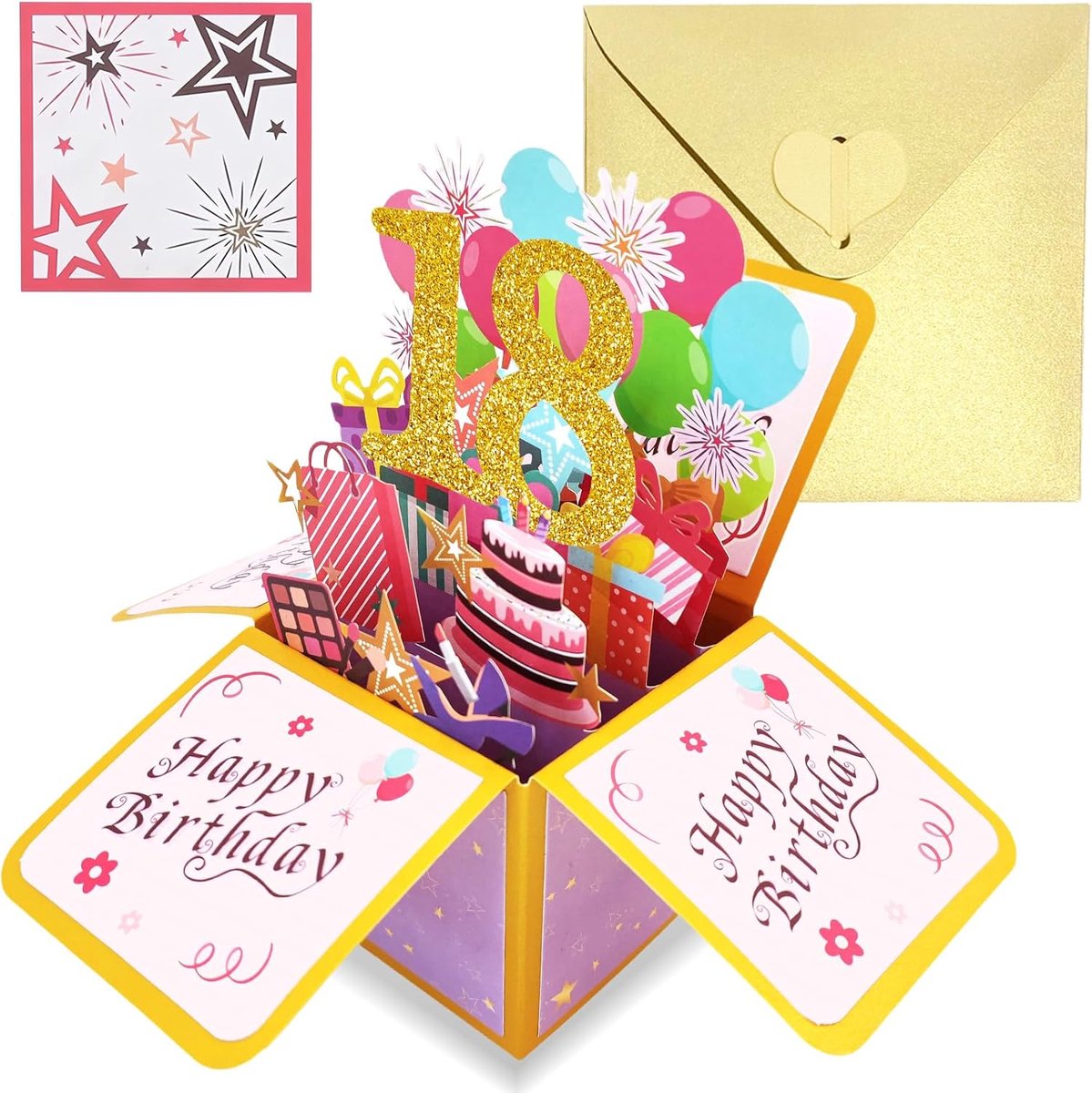 Up Kaart Verjaardag 18. Roze Goud, 3D Verjaardagskaart voor Vrouwen Happy Birthday Kaart met Enveloppe en Notities, Verjaardagskaart Kinderen Mama Cadeau Kaart