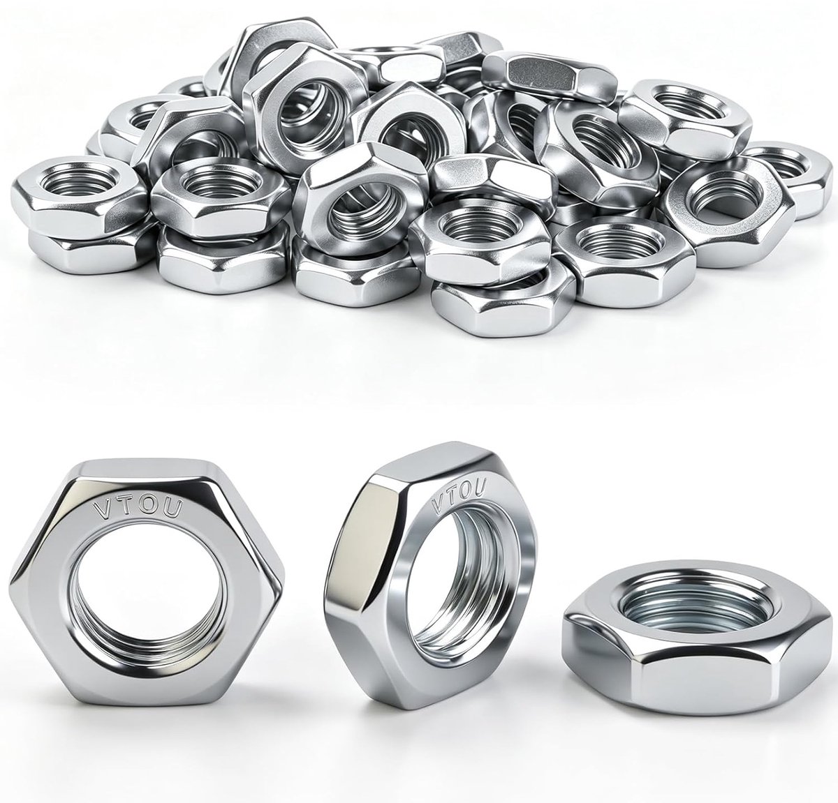 Zeskantmoer M14 fijne schroefdraad moer plat verzinkt schroefdraadmoer 10 stuks zilver