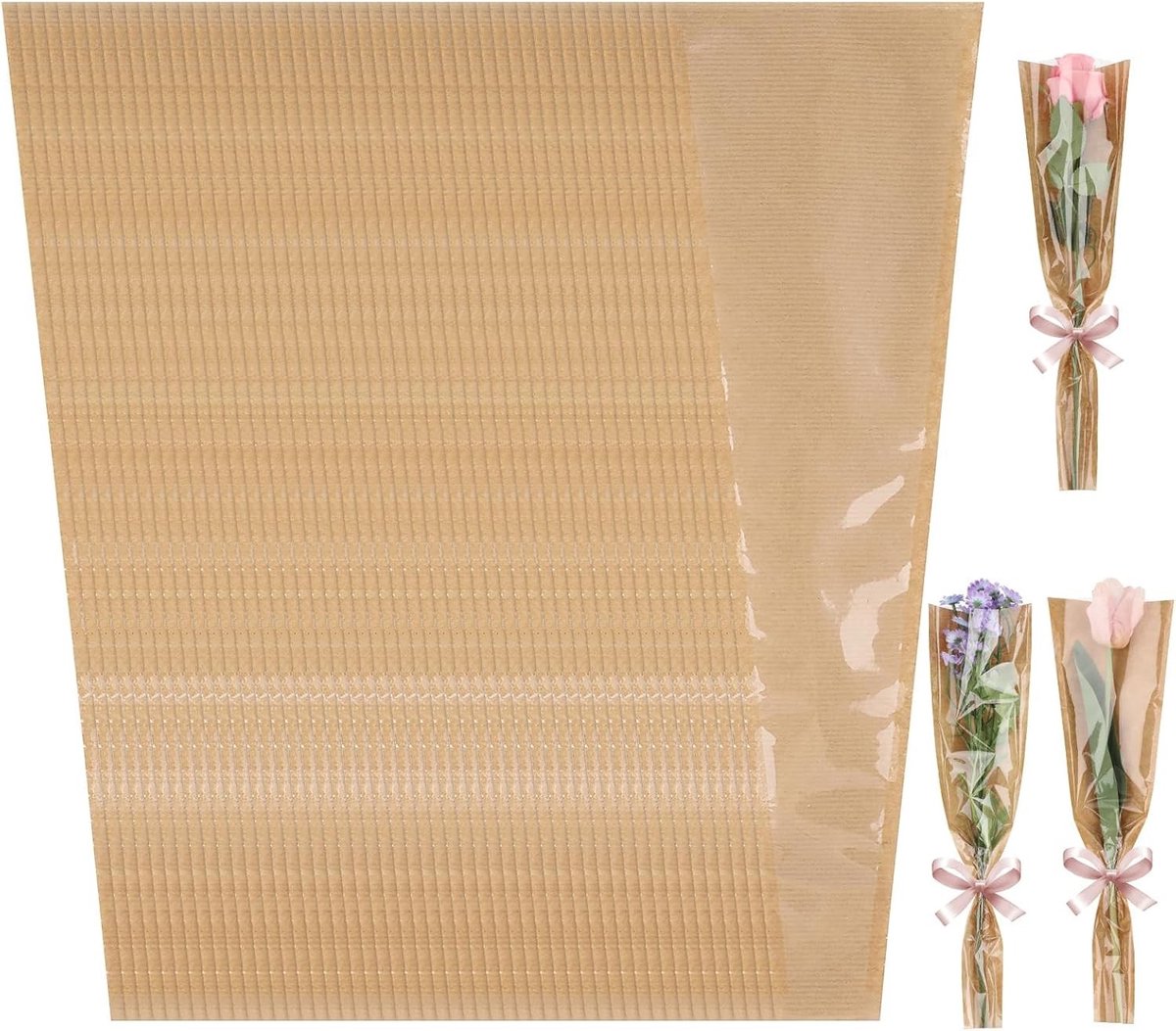 50 stuks kraftpapier bloemenverpakkingen voor rozen, geschenkverpakking, bloemenhoezen en bloemenzakken