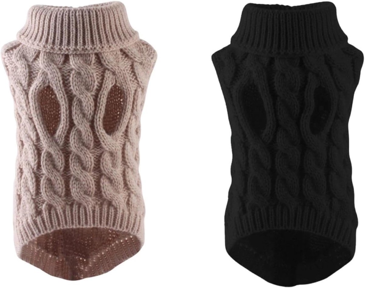 2 stuks hondenhalsband trui, comfortabele gebreide trui, geschikt voor warme winter hondenkleding en accessoires voor Jack Russell en teckels (beige+zwart, M)