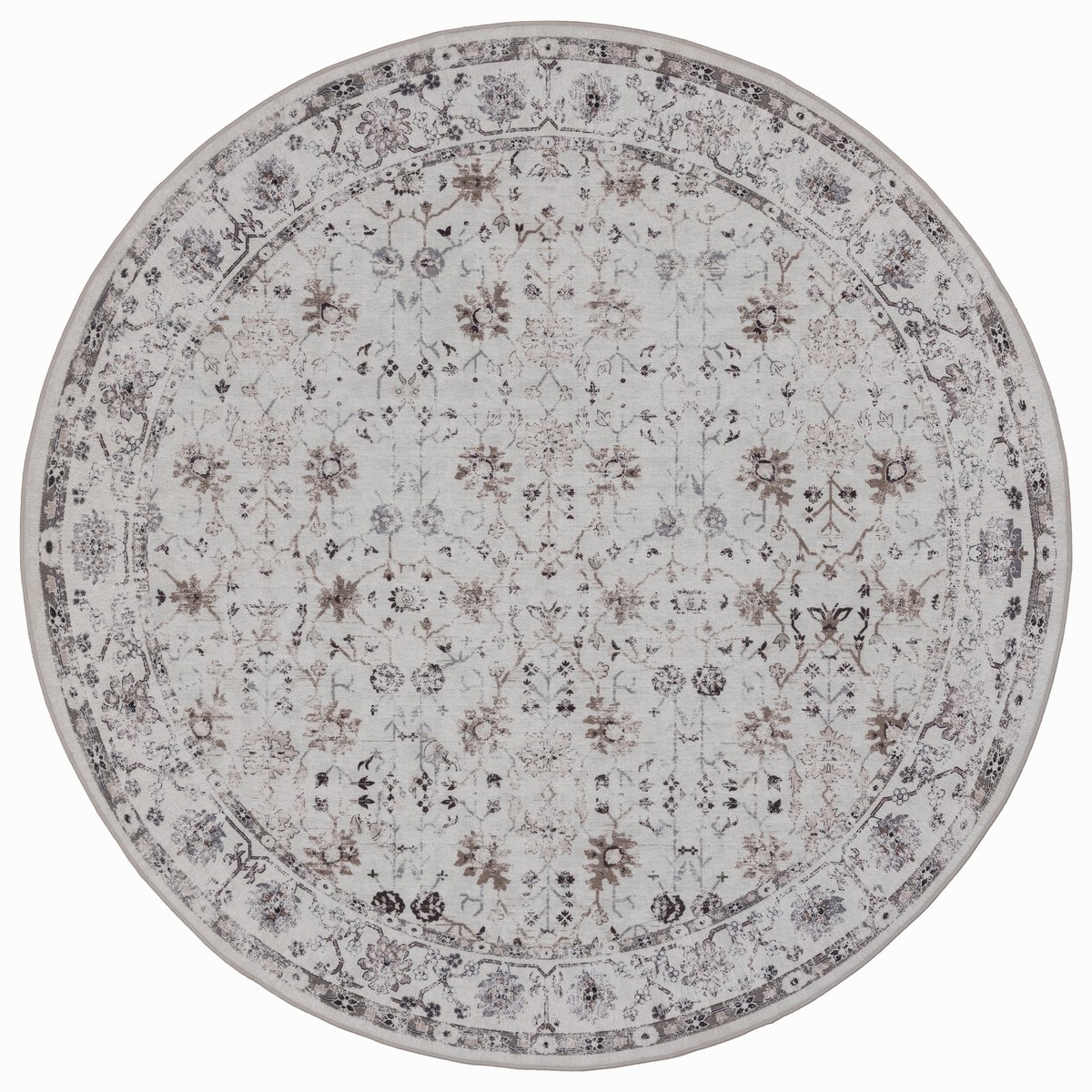 Rond Vintage Vloerkleed Atlas Floraal 160 cm - Wasbaar Antislip Crème