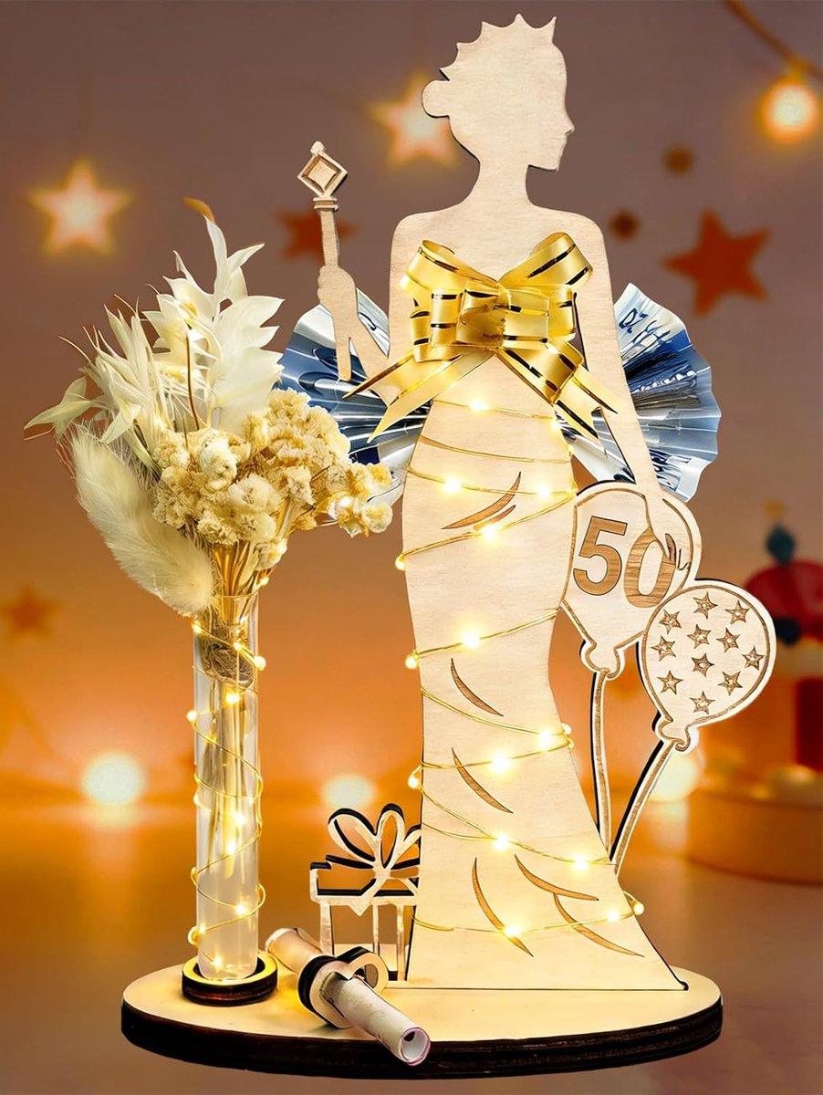 50. verjaardag vrouw geld geschenken Verjaardag, LED 50 verjaardag vrouw Gepersonaliseerde geschenken voor 50ste verjaardag vrouw houten bord Gastenboek Deko 50. verjaardag (50)