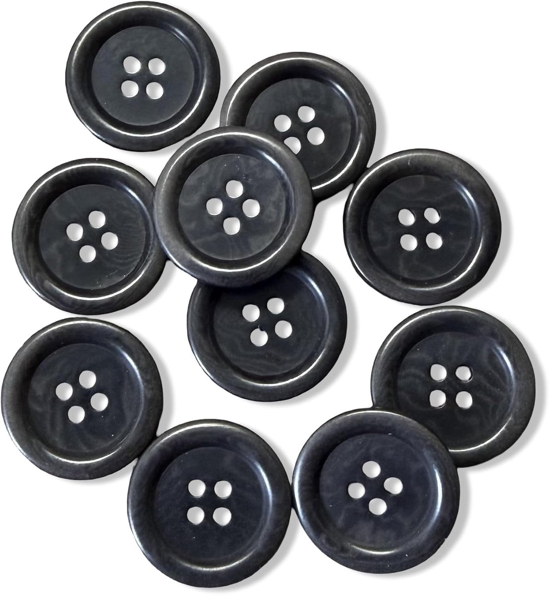 10 stuks echte steennoot (Tagua/Corozo) - platte knopen met 4 gaten in 8 kleuren - 15 mm, 20 mm of 22 mm naar keuze - hoogwaardige naaiknopen voor jassen, mantels, breiwerk DIY (grijs, 20 mm)