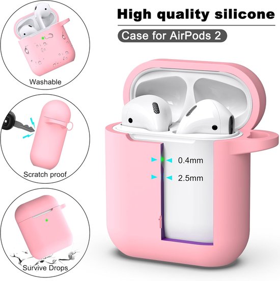 Compatibel met AirPods 2e generatie 2019,1e generatie 2016 hoes met reinigingsset en sleutelhanger,Zachte siliconen bescherming voor Apple AirPods Case,Roze — afbeelding 3