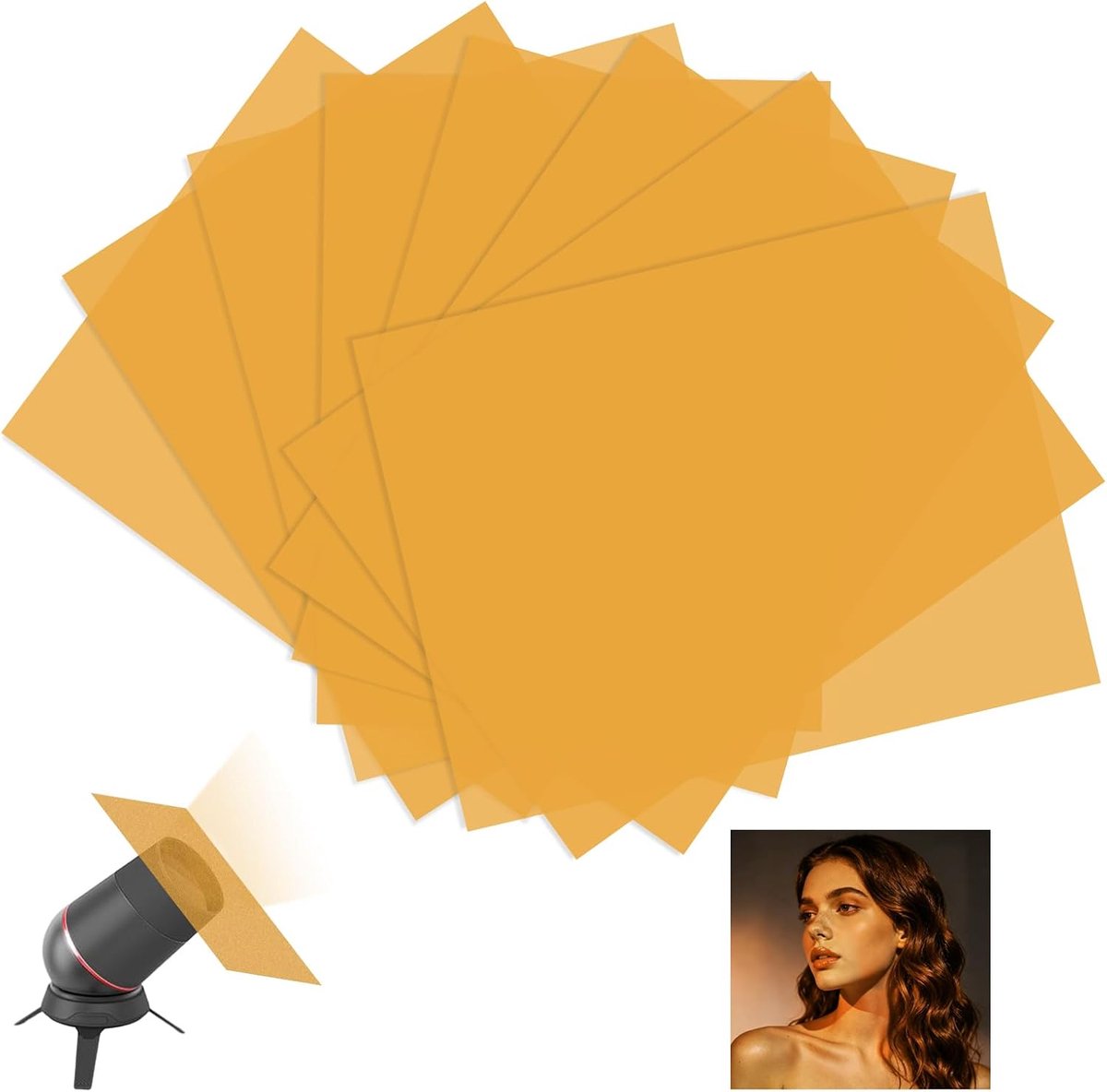 8 filterfolies in oranje, transparant, 0,3 mm, A4-kleurfilterfolie, transparante kleurfolie voor podiumlicht en doe-het-zelf