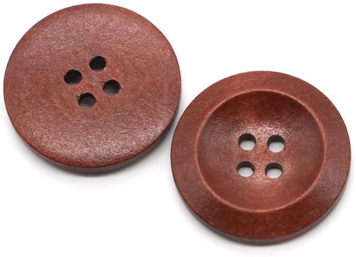 40 stuks 20mm natuurlijke houten knopen, handgemaakte knopen, ronde houten knopen met 4 gaten, voor DIY-bastelen, handwerk, breien, naaien van kleding, jassen, hoeden, tassen, roodbruin D