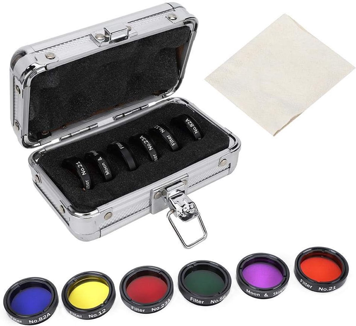 6 stuks 1,25 inch kleurrijke telescoopfilterkit met opbergdoos voor telescopische oculairs, astronomische telescoopaccessoires, kleurfilter, maannevelfilter, 6 stuks