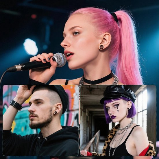 Tunnels, body piercing expander, oorstretcher plug piercing expanderset, 8 specificatiematen, veilig en flexibel tunnel oor voor vrouwen en mannen (zwart) — afbeelding 5