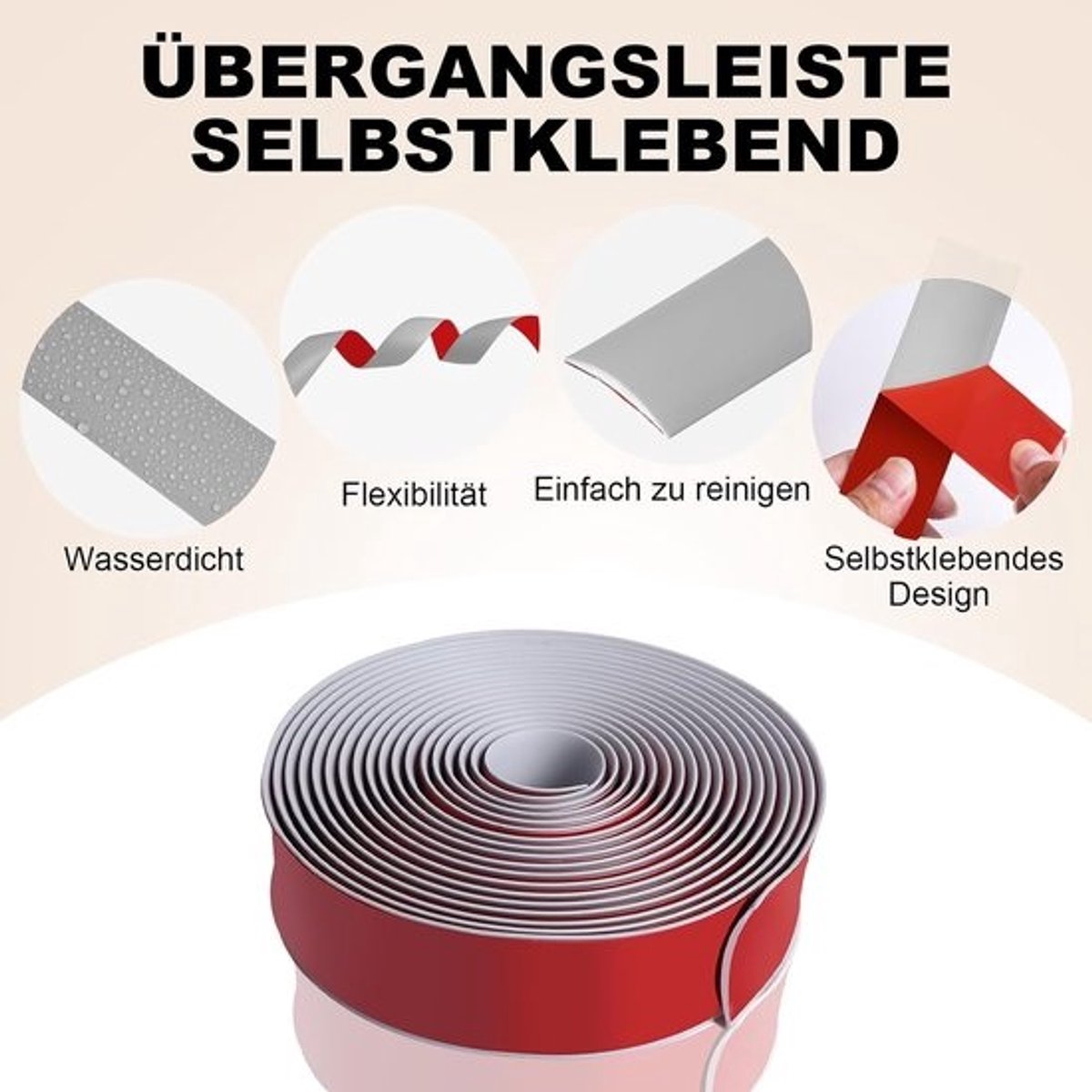 Vinyl Overgangsprofiel - Zelfklevend - Voor vloerovergangen - Grijs - 5 cm x 6 m