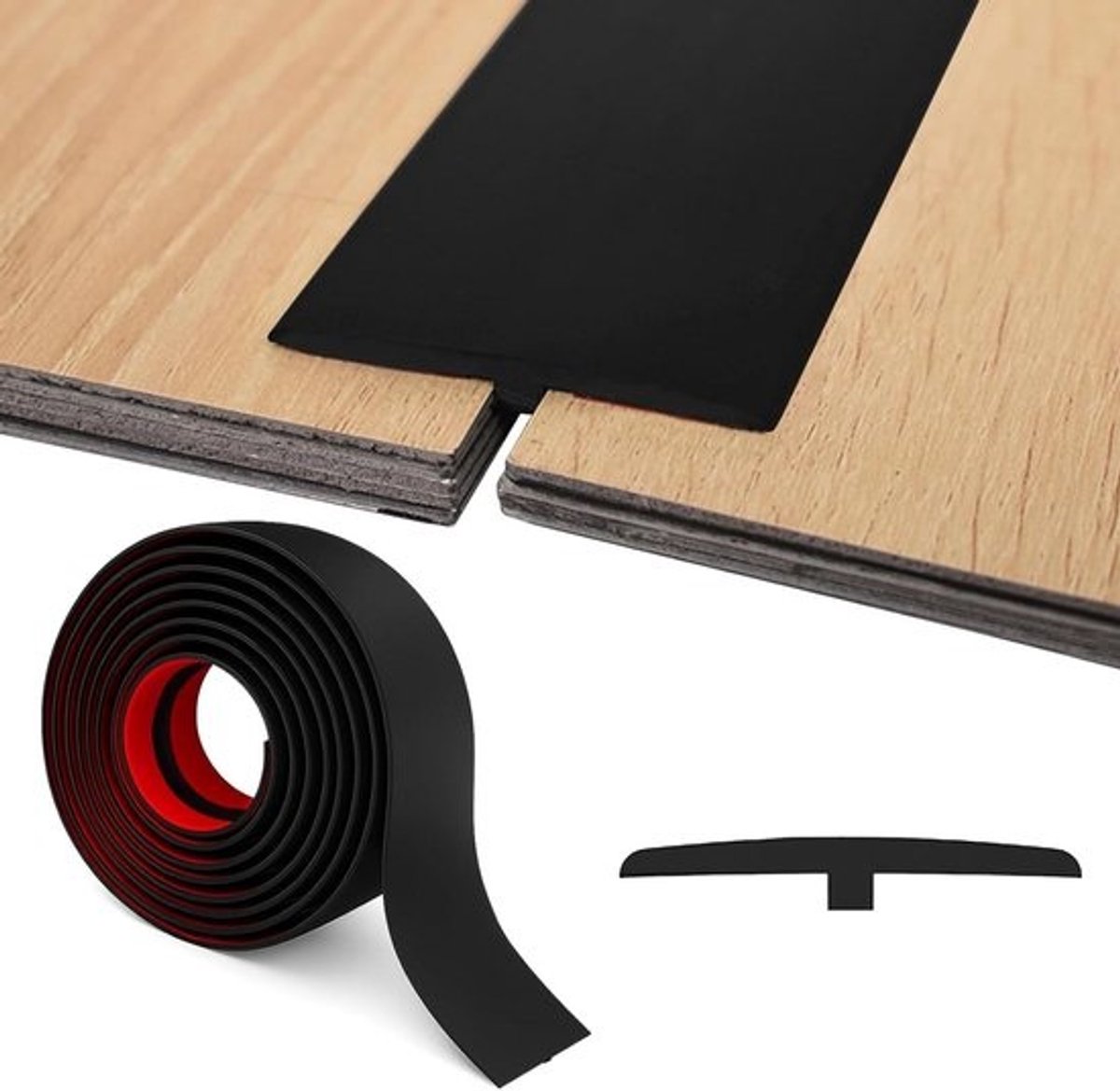 Overgangsprofiel T Profiel - Overgangslijst Bodem Drempellijst - Vloeren Verbinden - Zelfklevend PVC Materiaal - 5CM Breed - Zwart