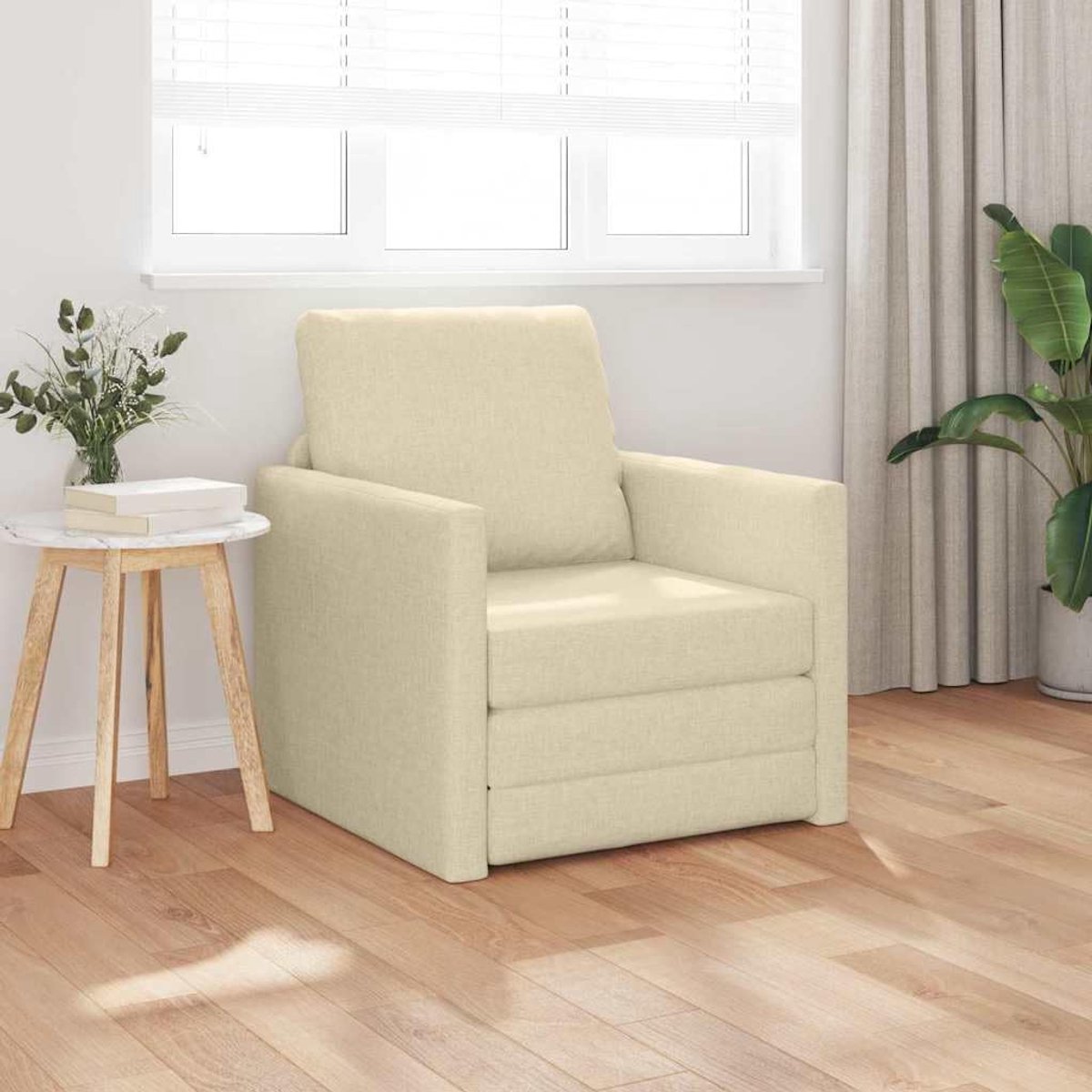 Vloerbank, inklapbaar, opvouwbare vloerbank met verstelbaar design, comfortabele bekleding en stijlvolle overtrek, ideaal voor woonkamer, logeerkamer en kleine ruimtes, crème
