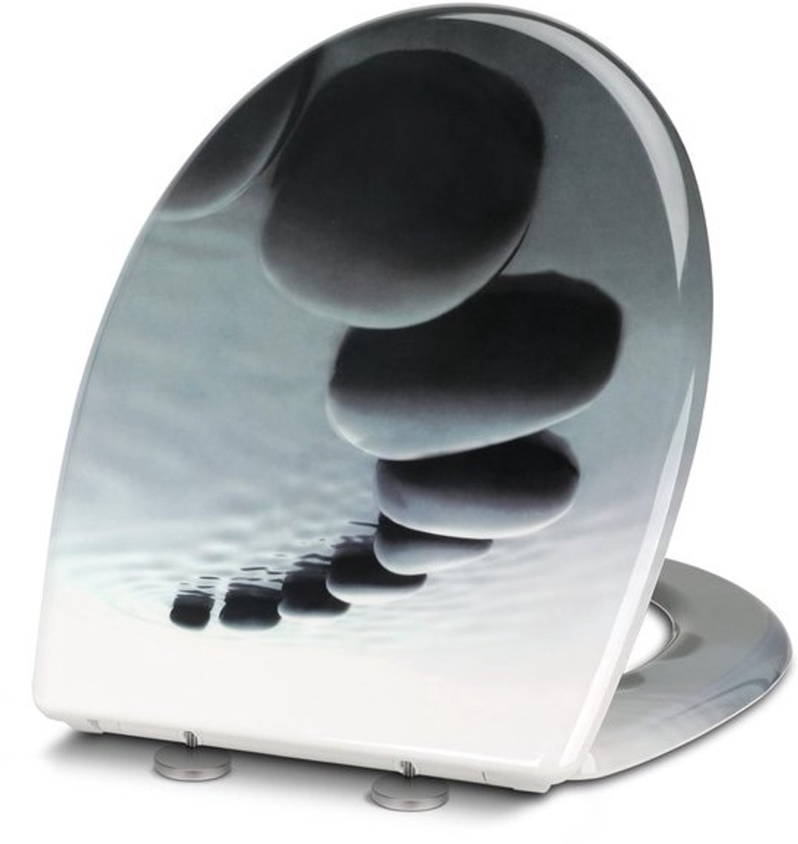 WC-bril O-vorm - Softclose & Quick-release Duroplast - Verstelbare scharnieren - Zwart Steenlook