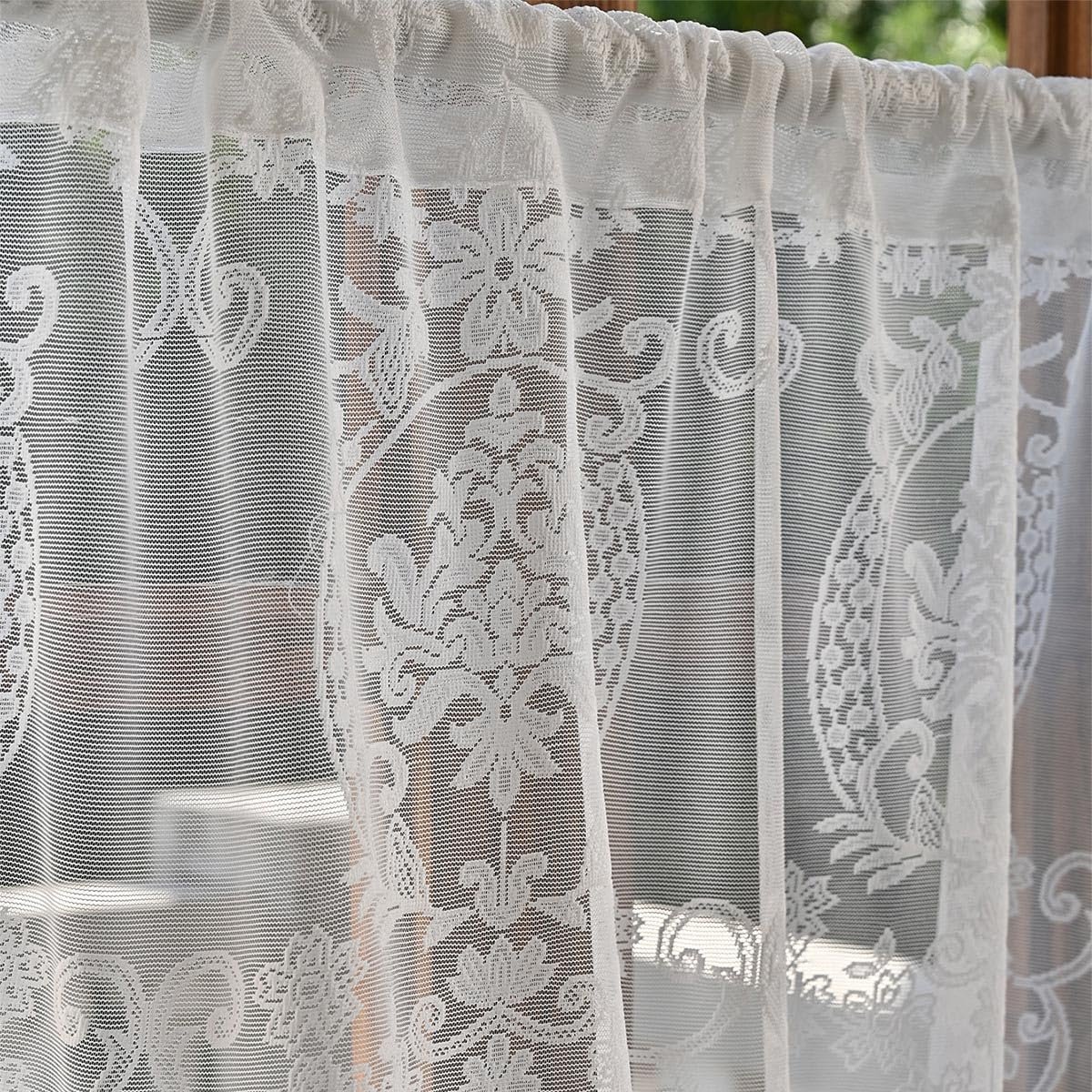 Landhuis Stijl Kort Gordijn, Boho Kort Vintage Kant Gehaakte Bloemen Patroon Retro Bistro Gordijnen Klein Raamgordijn Keukendeur, 2.29 X 0.65m