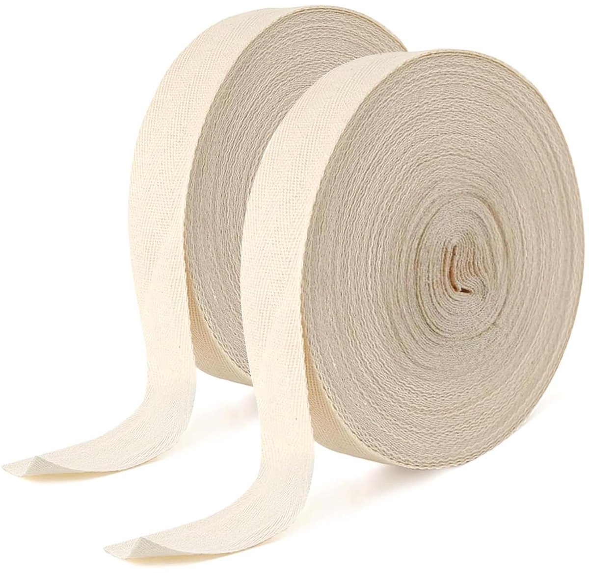Biasband van katoen, 40 m, 2 rollen katoenen band, 20 mm, naadband, gurtband, katoenen keperband, stoffen band, omslagband om te naaien, voor doe-het-zelvers, handwerk, breien, beige