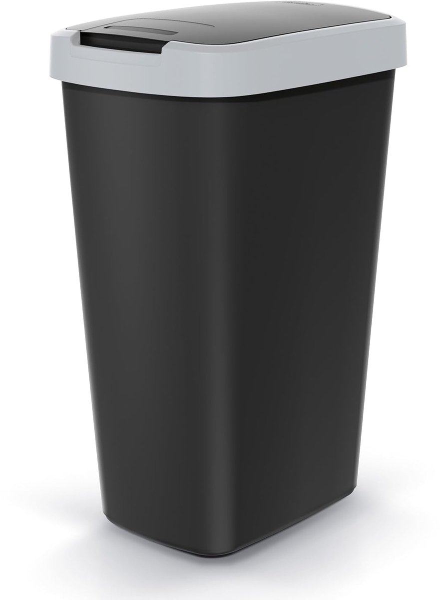 Kunststof vuilnisbak, vierkant, zwart, 45 liter, afvalemmer met klapdeksel, vuilnisbak, afvalemmer, afvalscheiding, recycling ton met deksel