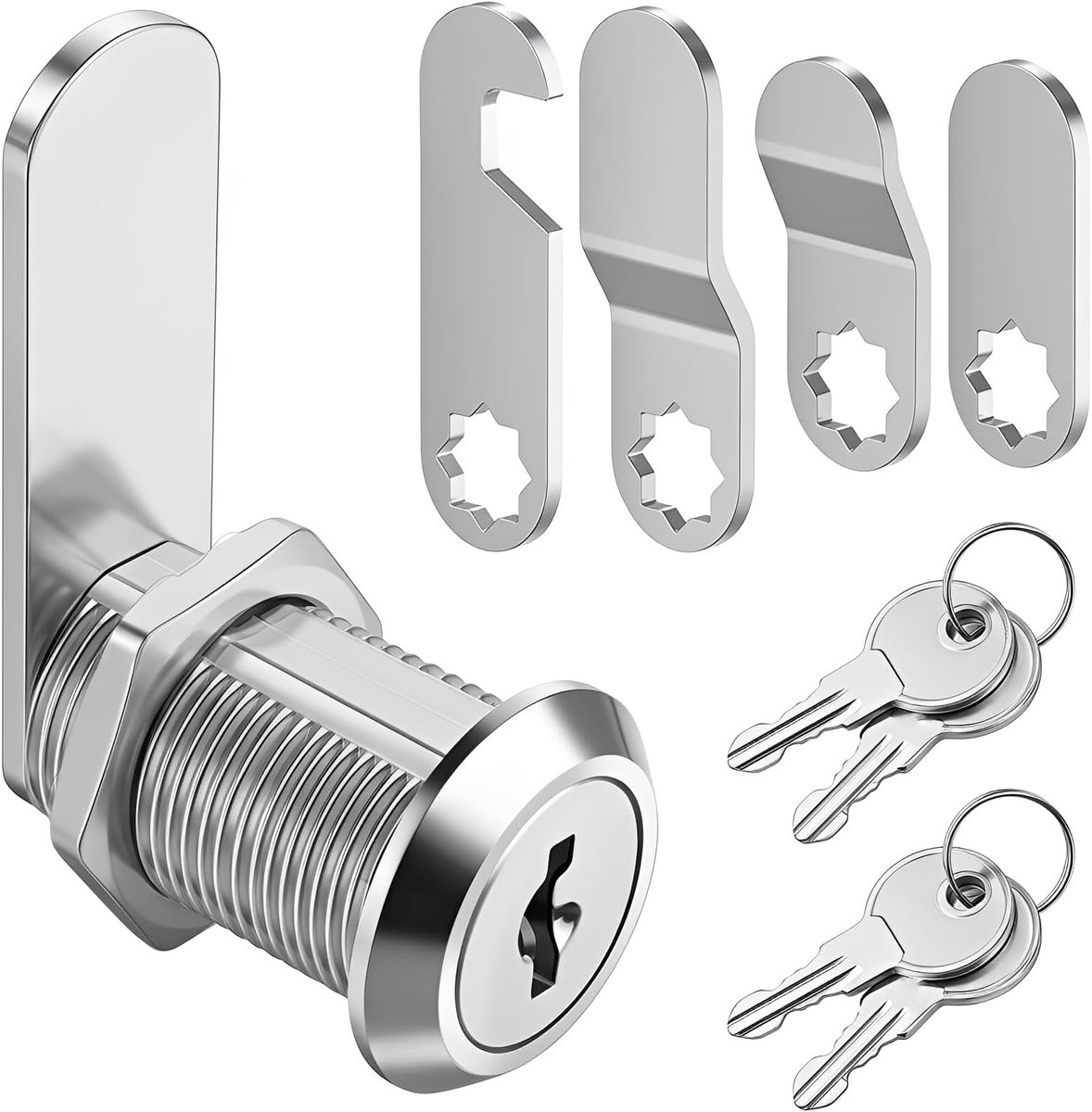 Brievenbusslot met 4 sleutels en 4 verschillende cilinders - zilver universeel slot 16 mm voor brievenbussen, kasten, laden, kluisjes en gereedschap