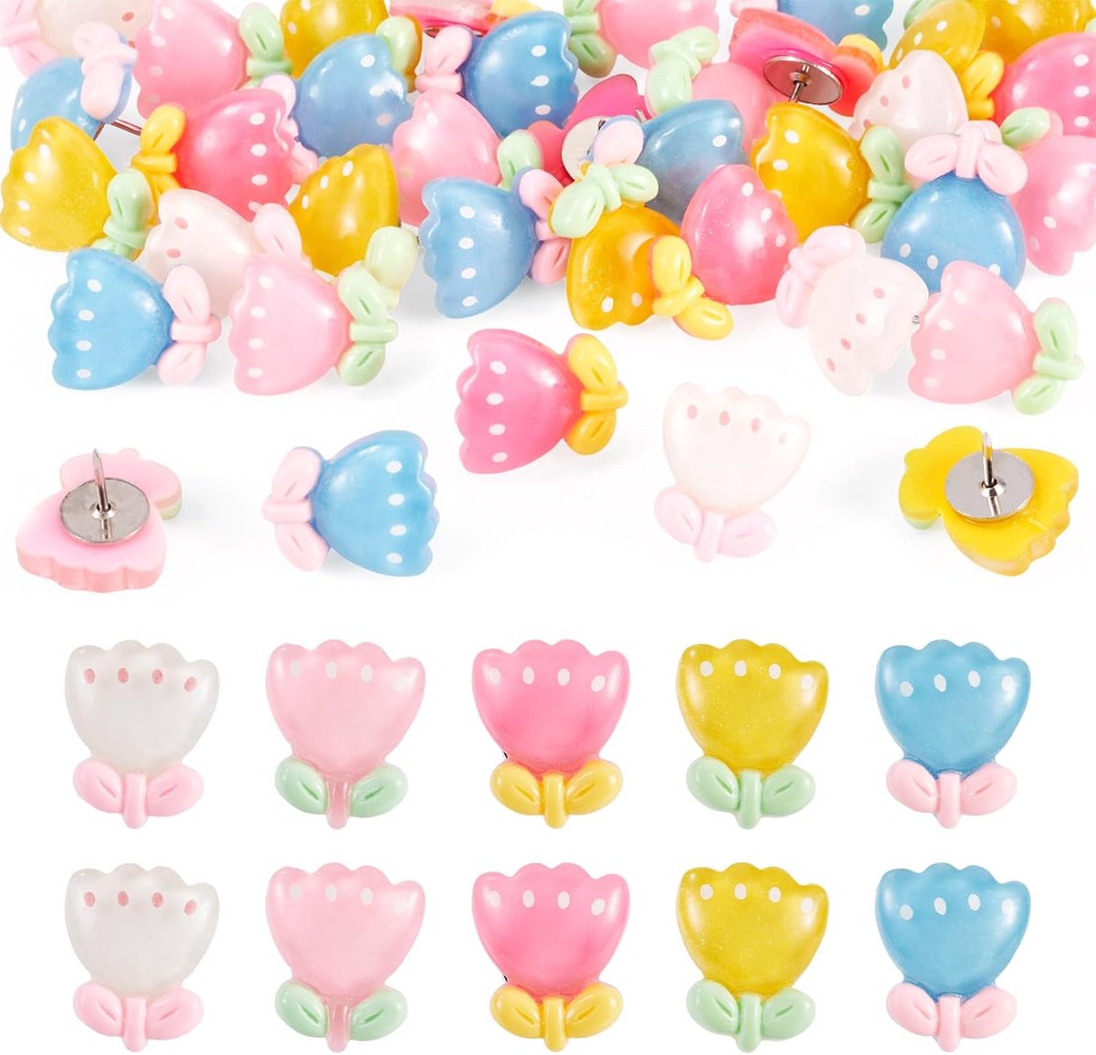 50 Stuks Hars Push Pins Bloem Tekening Pins Tulp Bloemen Duim Kopspijkers Lente Decoratieve Pushpins Voor Kurk Board Opknoping Fotokaart Markering