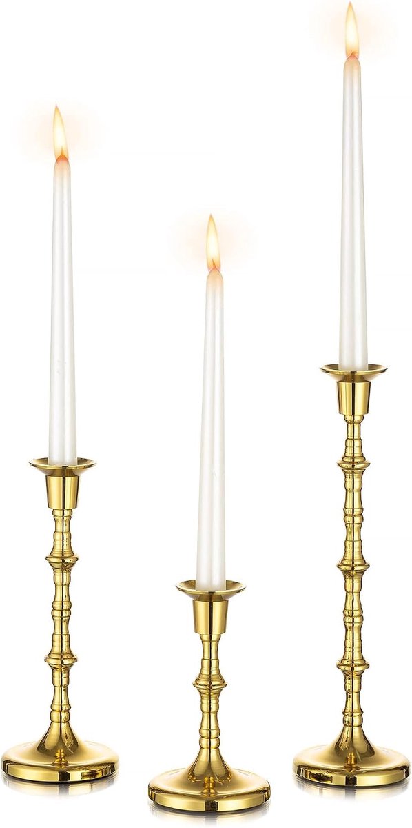 Kandelaars Houder voor Taps toelopende Kaarsen Set van 3 Gouden Kaars Stok Houder Lange Messing Kandelaars Houders voor Chrismtmas Bruiloft Tafel Middenstuk Party Home Decor Past 2cm