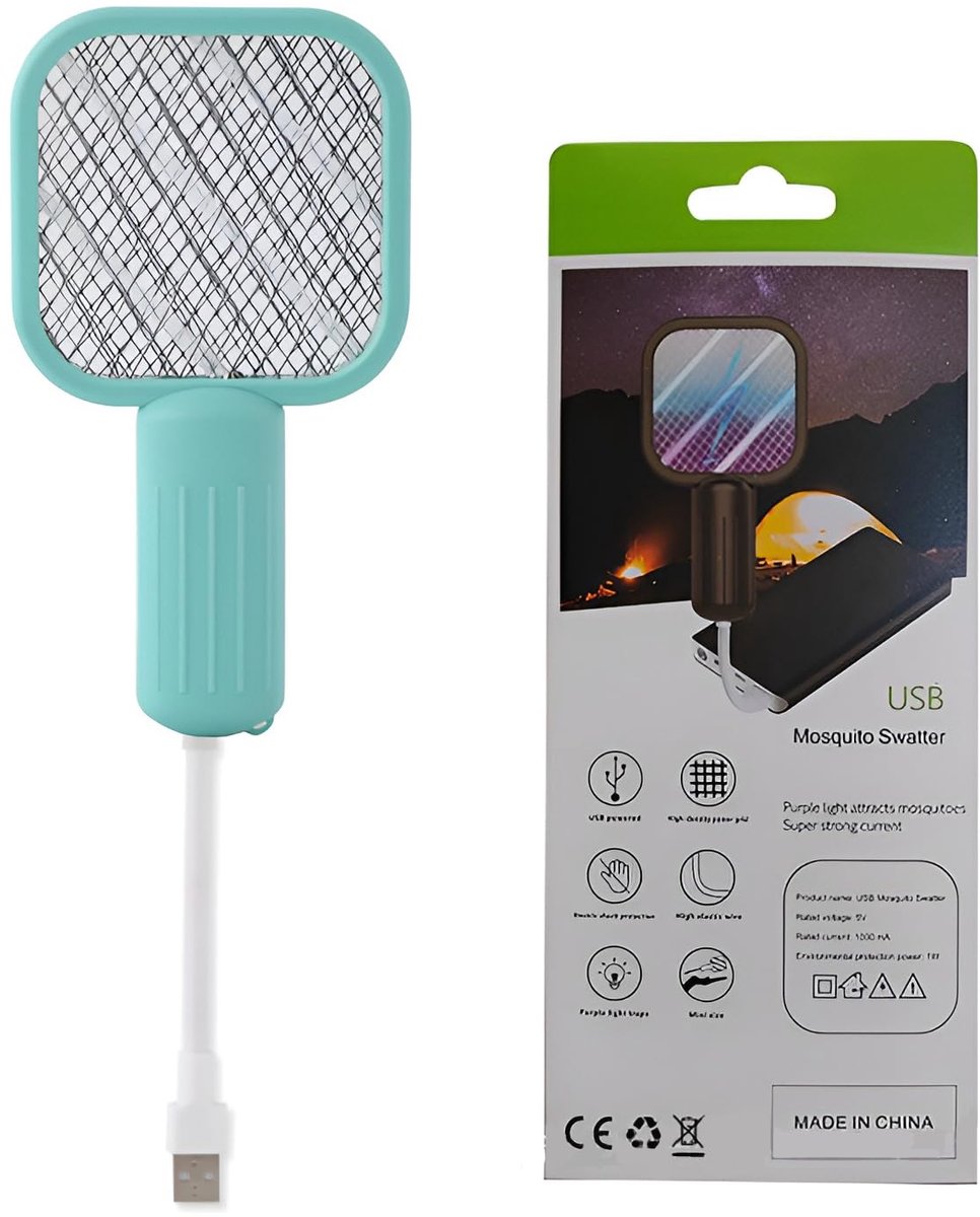 Elektrische vliegenmepper 3500 V - 2-in-1 USB - groene vliegenvanger - effectief tegen insecten - ShopVlot