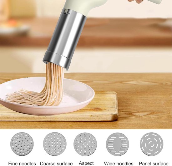 Pastamachine, handheld, 50 ml, automatische handheld noodle maker, handpastamachine, elektrische, draadloze handpastamachine met 5 persvormen voor keuken en familie, wit — afbeelding 4