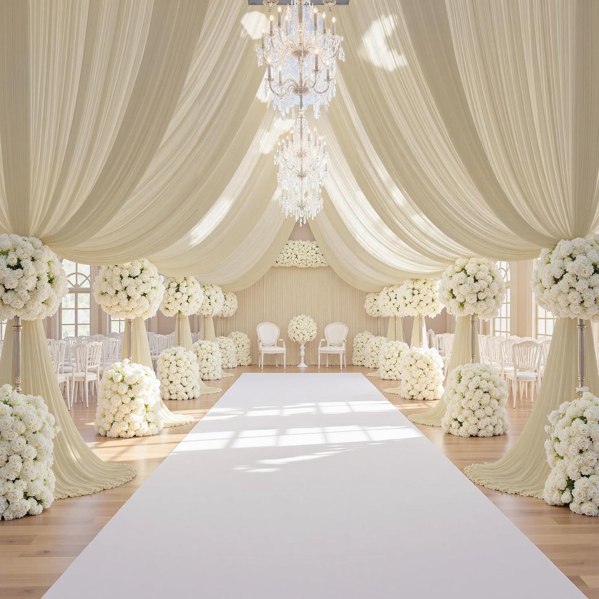 Fotoachtergrond, beige, stof, 15 x 4,5 m, 10 stuks, 1,5 x 4,5 m, kreukvrije fotoachtergrond voor bruiloft, feest, evenement en decoratie, beige decoratief gordijn voor fotowand en huwelijksfeest