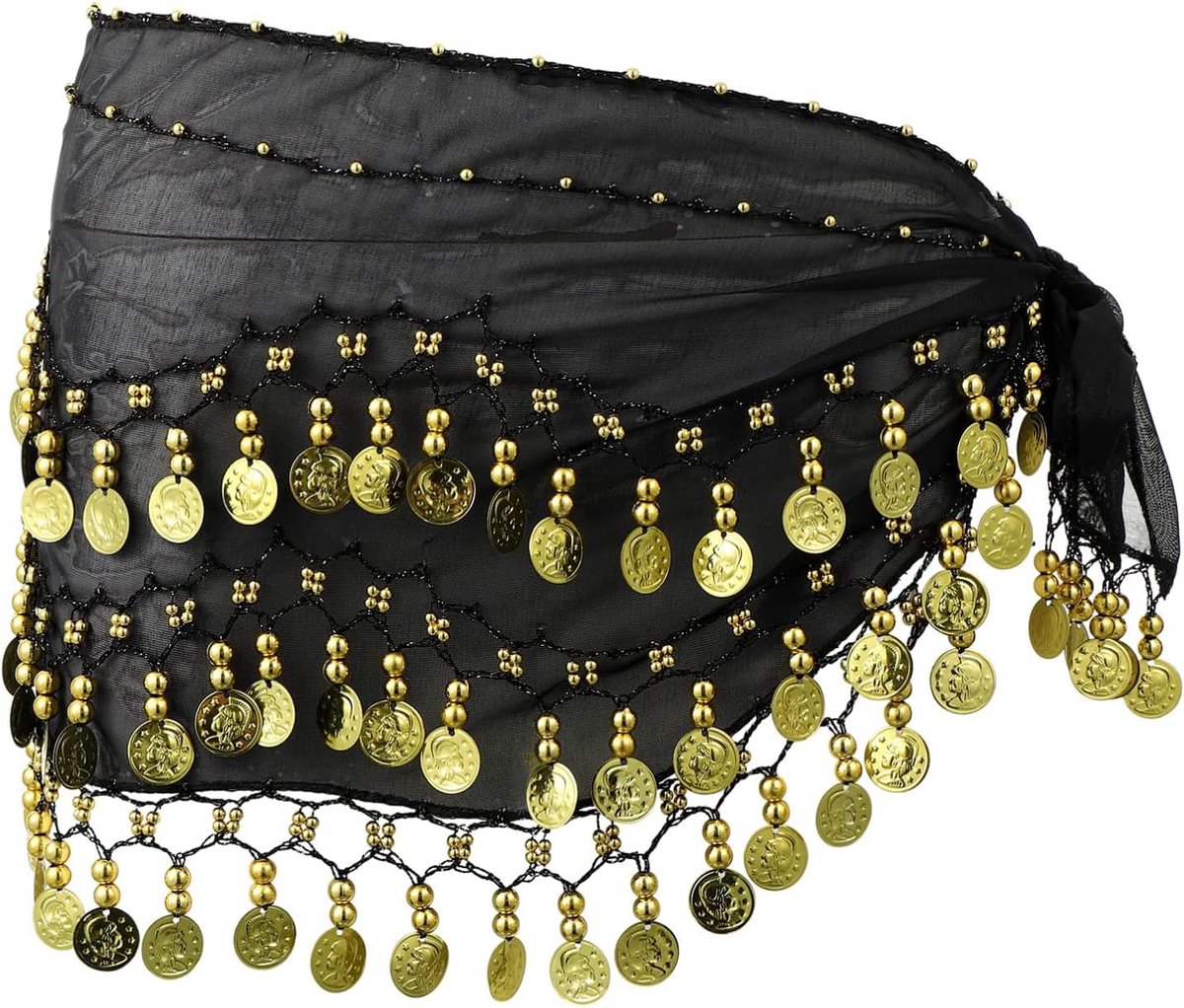 Danza del Ventre,1 PCS Nero Gonna di Danza del Ventre Danza del Ventre Vestito Ballo di Pancia Sciarpa Cintura Monete Danza del Ventre,per Danza Spettacoli di Feste,Yoga