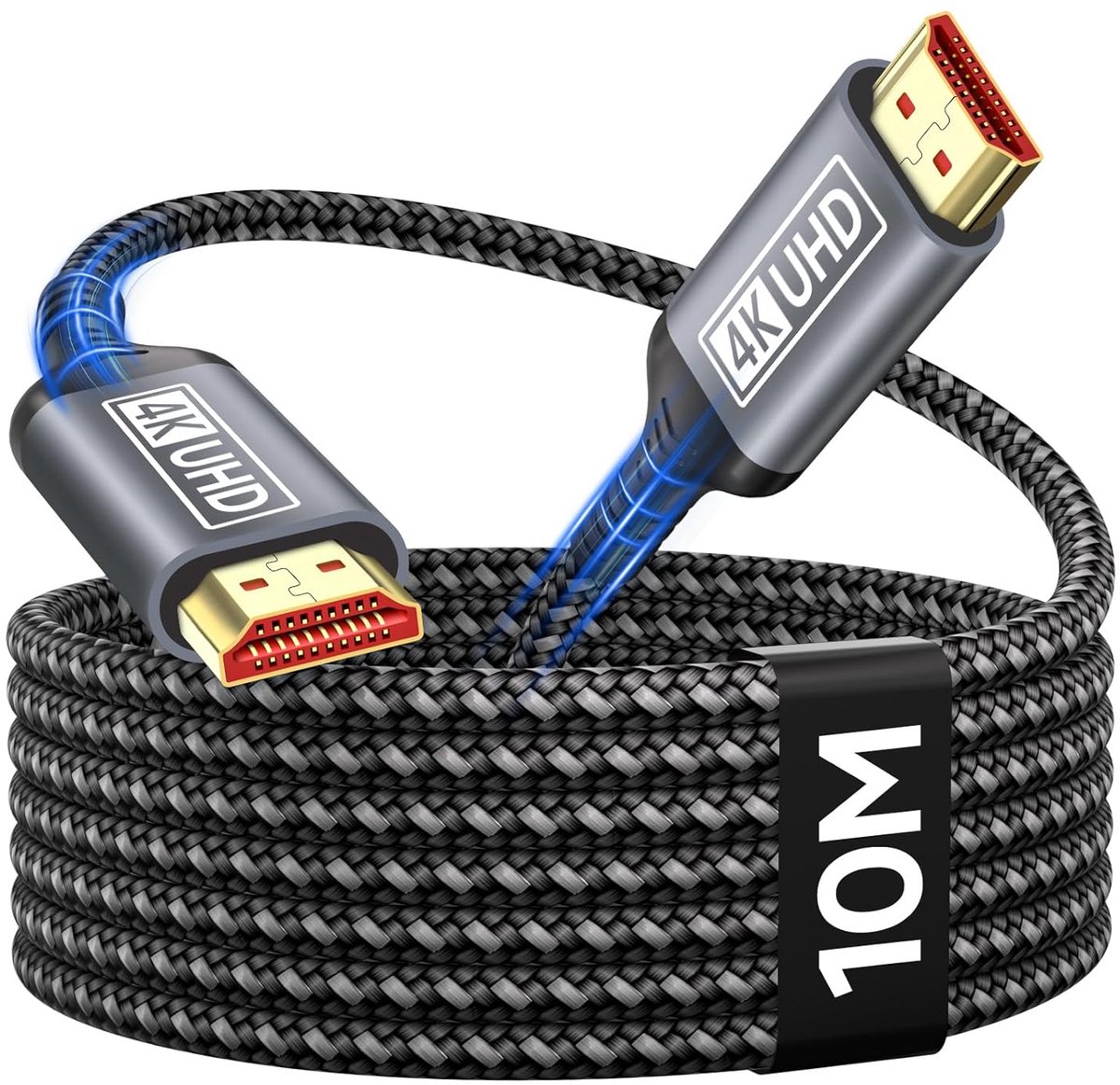 4K HDMI Kabel 10M, Ultra HDMI 2.0 Kabel Hoge Snelheid 18Gbps Ondersteuning HDR, HDCP2.2, Ethernet, 3D, ARC, Nylon Gevlochten, Compatibel met Laptop, Monitor, PS5, PS4, Xbox, TV, PC
