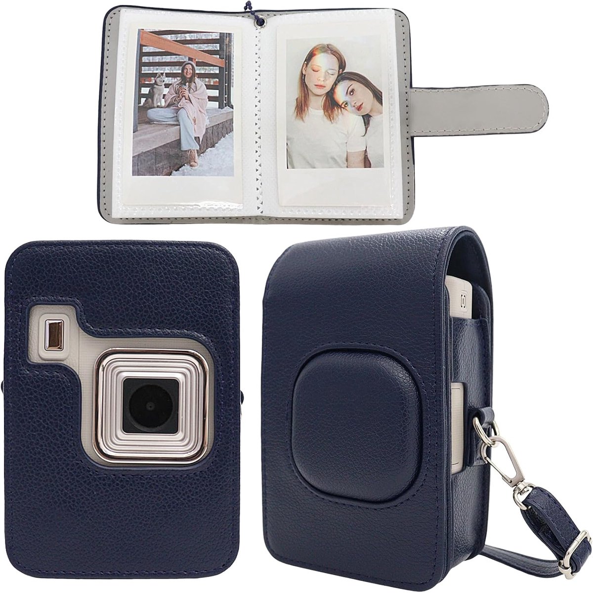Liplay+ cameratas, PU-lederen beschermhoes compatibel met Mini Liplay Plus camera met fotoalbum en verstelbare schouderriem, Donkerblauw, For Mini Liplay Plus Camera, Mini Liplay Plus