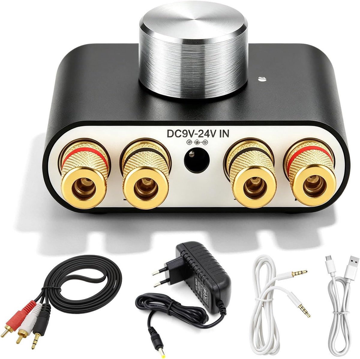 Versterker Bluetooth, 50Wx2 Digital Power Amplifier, Pro Stereo versterker, DC 12-24V Mini digitale eindversterker ontvanger met AUX en USB, HiFi digitale versterker voor thuis, auto luidspreker