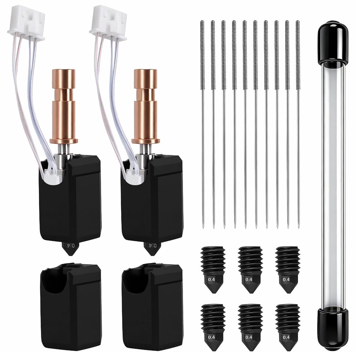 2Pack 3D-printer upgrade keramische hotend kit 0,4 mm voor Kobra S1 Combo, Cobra S1 Combo Kit met 2 verbeterde hot ends, 6 spuitmonden van gehard staal van 0,4 mm, 2 siliconen sokken en