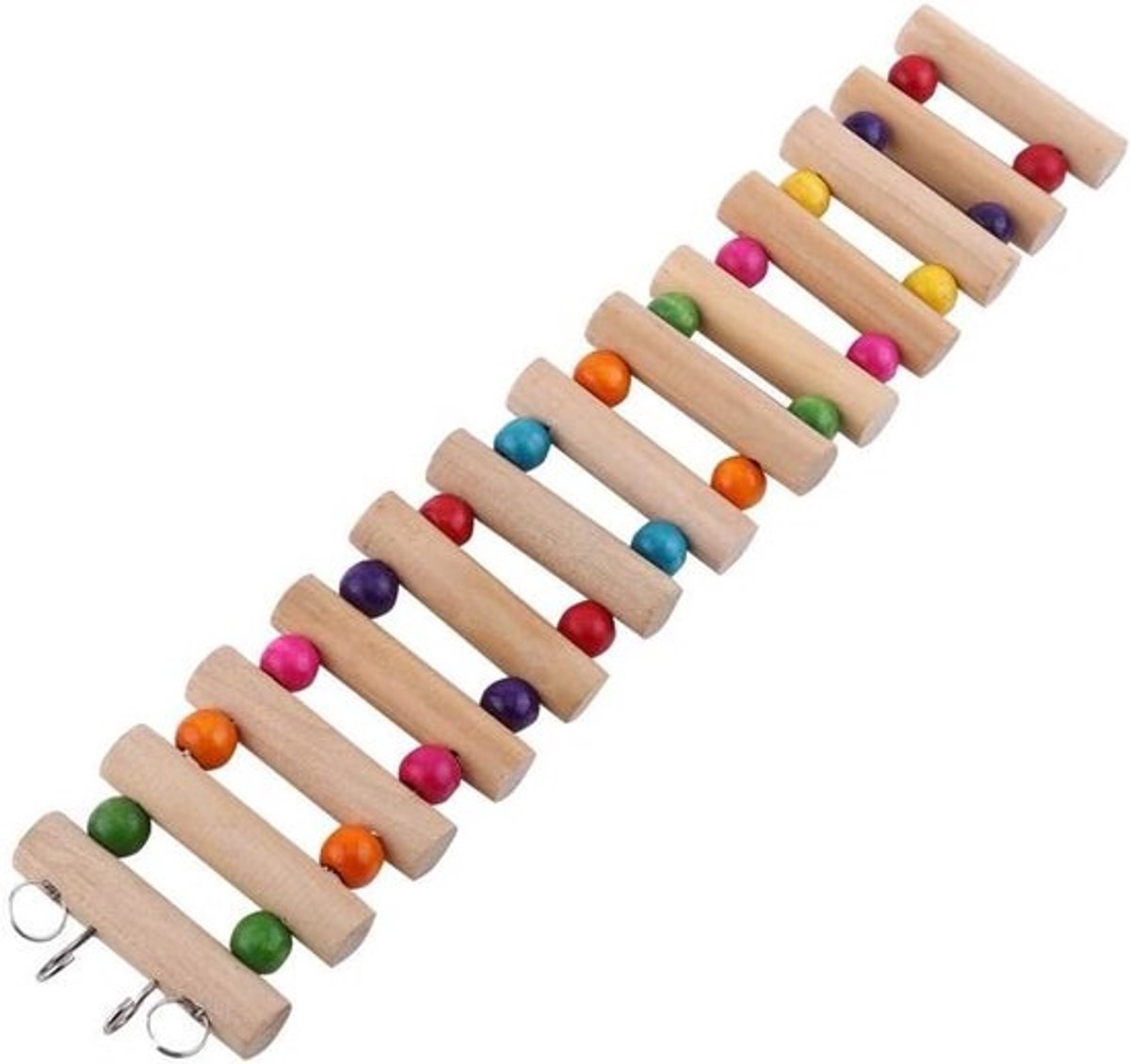 Houten Speel Ladder met Kleurrijke Kralen voor Vogels - Klimbrug voor Conure, Parkiet, Cockatiel en Liefhebbers