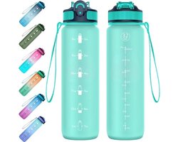 EYQ 1L Water Bottle, 1 Litre Water Bottle with Straw, 32 oz Leakproof Motivational Sports Drink Bottle with Time Marker, Tritan BPA Free, Drinking Bottles for Fitness, School, Gym, Outdoor Sports