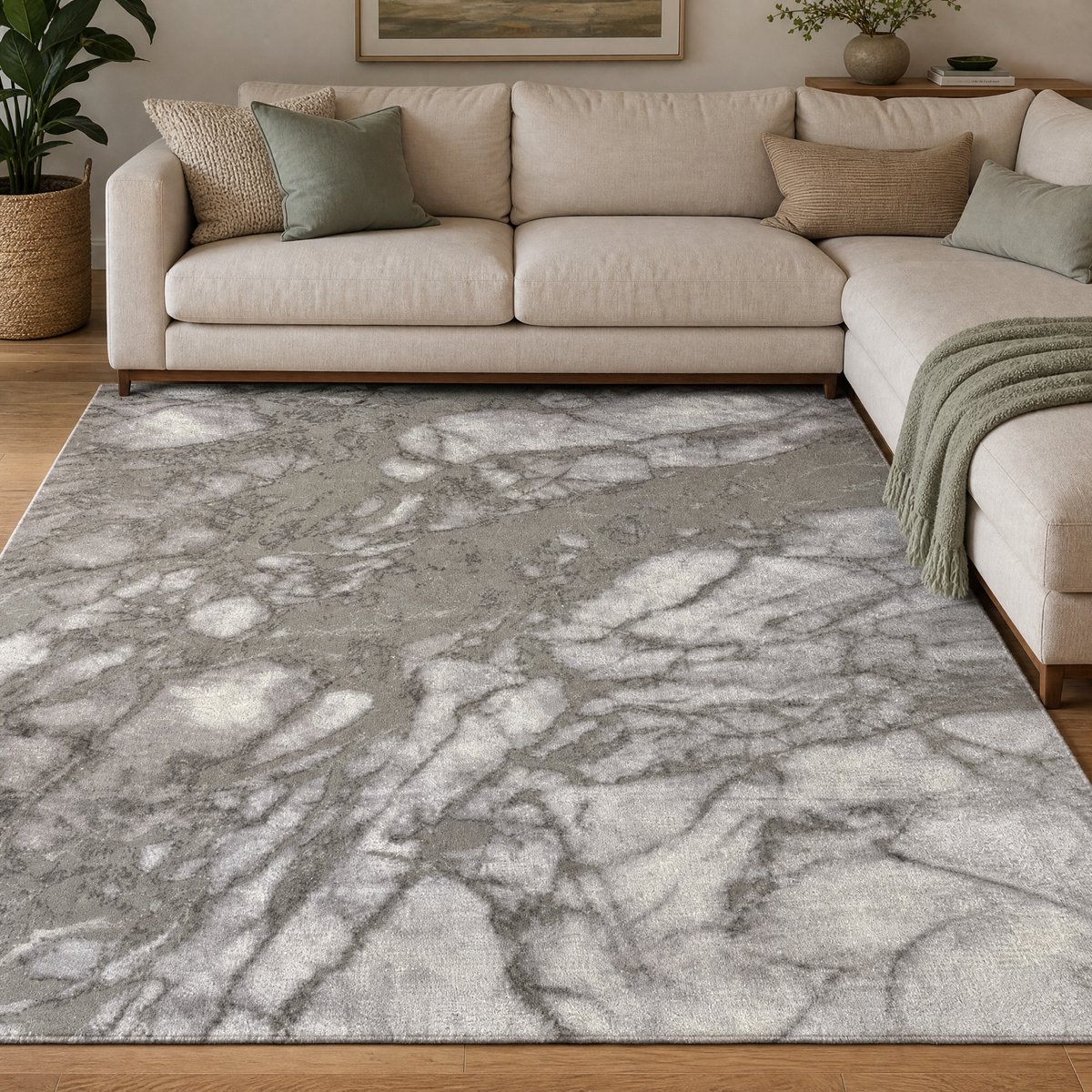 Muratap Fashion Marmer Vloerkleed Grijs Zilver- 200x290 CM