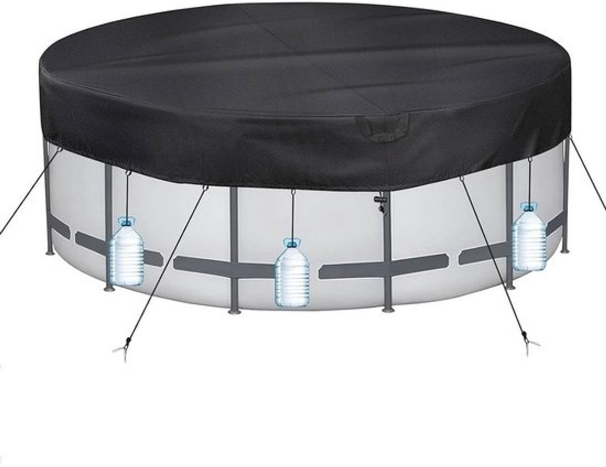 Rond zwembadzeil Ø 371 cm voor Ø 320-366 cm zwembaden - UV-bestendig afdekzeil met scheerlijnen en grondpennen
