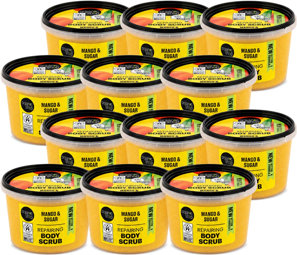 12 x Organic Shop - Organic Mango & Sugar Body Scrub - Peeling en Geur - 250 ml - Voordeelverpakking - 12 stuks