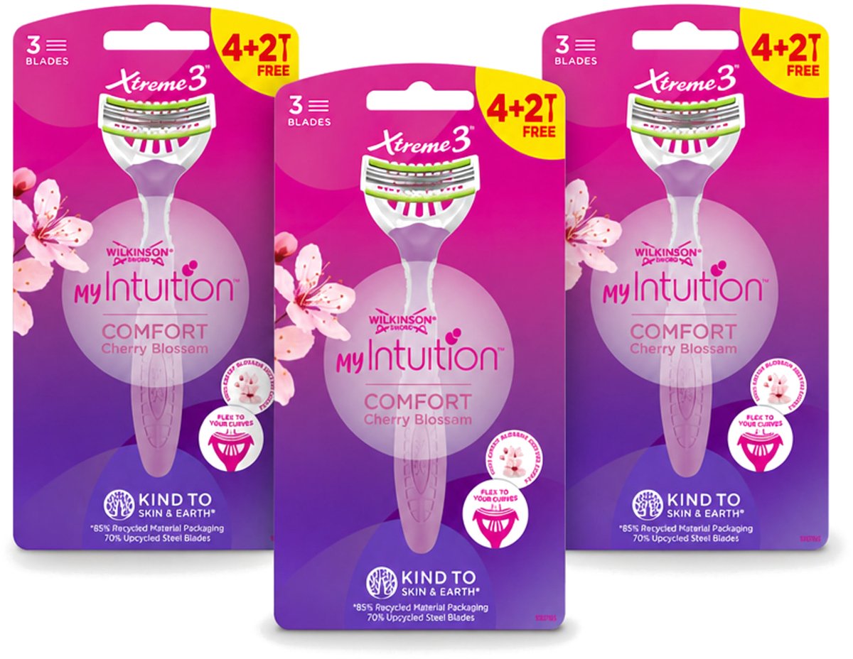 3 x Wilkinson - Wegwerpscheermesjes - Xtreme 3 My Intuition - Comfortabel - 6 mesjes - Bulkverpakking - 3 stuks