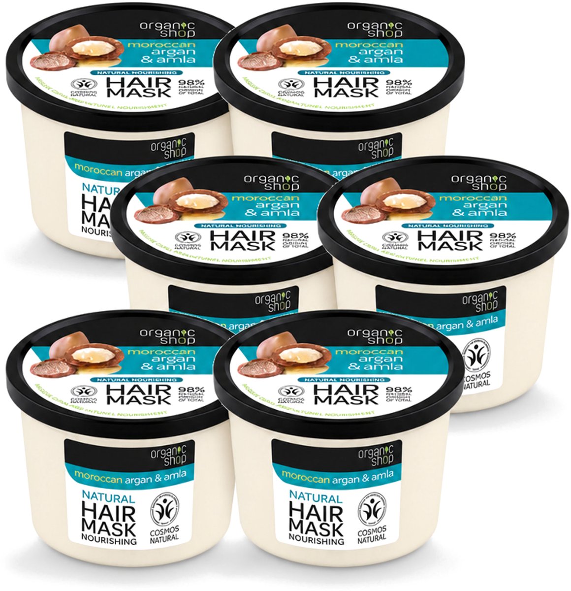 6 x Organic Shop - Haarmasker Argan & Amla - Herstellend en Verzorgend - 250 ml - Voordeelverpakking - 6 stuks