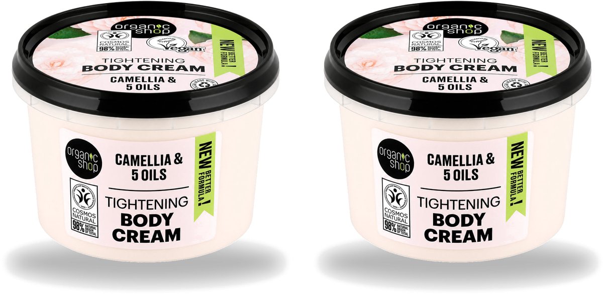 2 x Organic Shop - Organic Camellia & 5 Oils Body Cream - Verzachtend en Hydraterend - 250 ml - Voordeelverpakking - 2 stuks