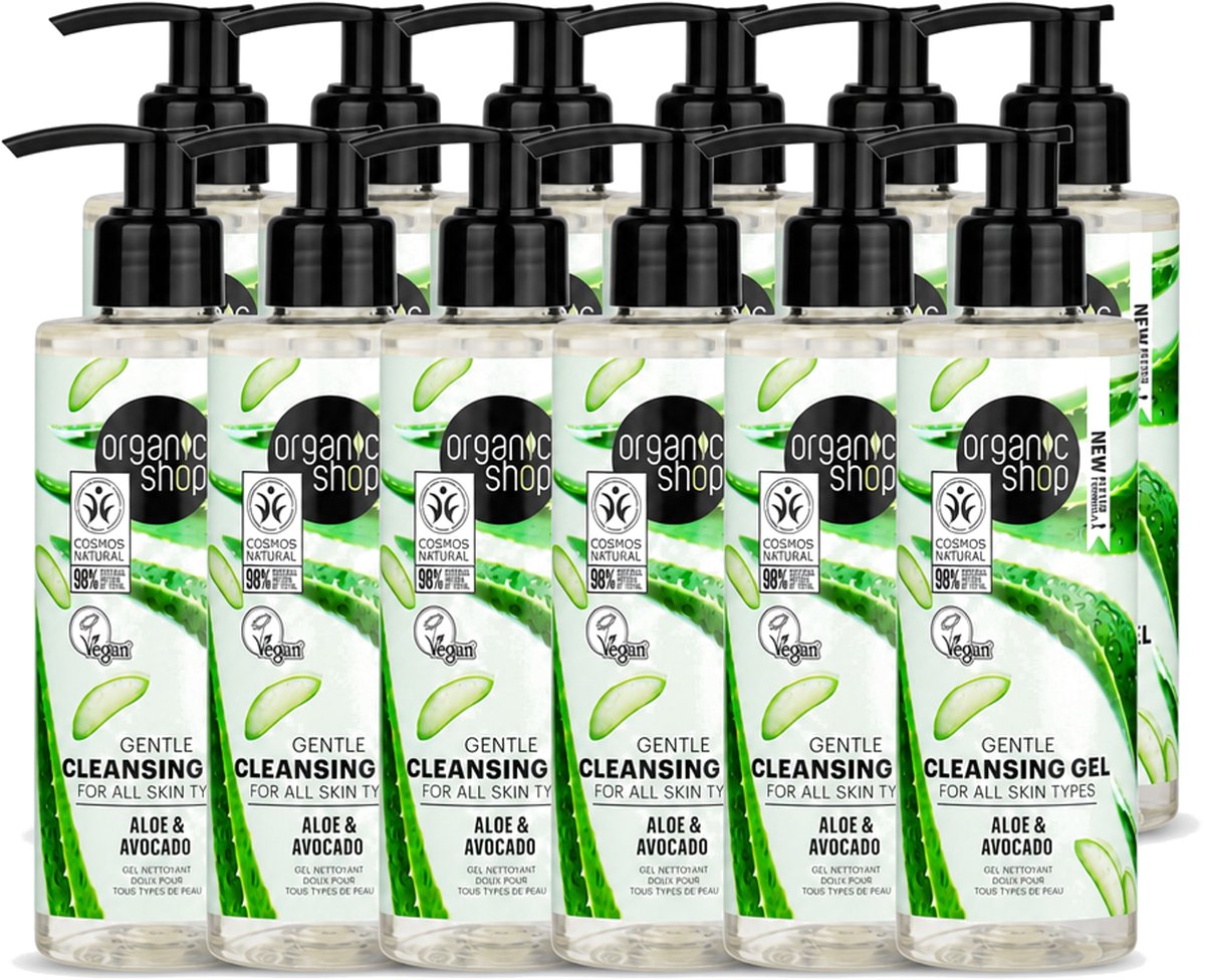 12 x Organic Shop - Cleansing Gel Avocado & Aloe - Verfrissend en Hydraterend - 200 ml - Voordeelverpakking - 12 stuks