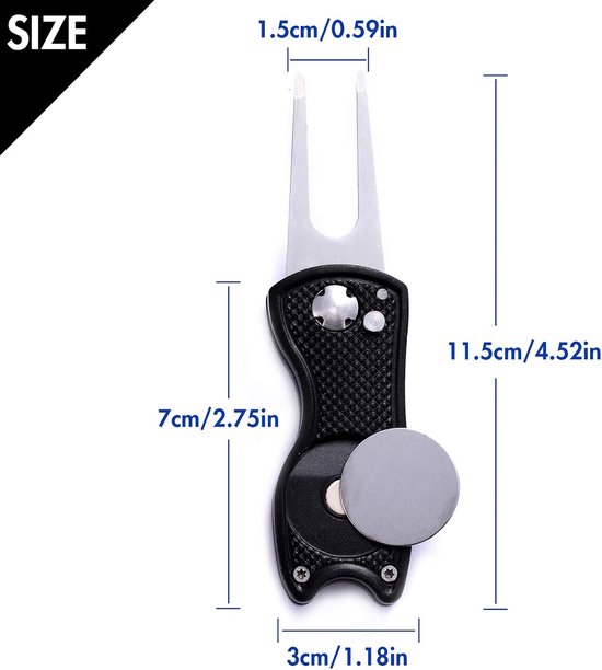 Allecto Plus - 2 Stuks Golf Groene Reparatie Pitch Vork - Inklapbaar met Pop-Up-Knop en Magnetische Kogelmarkering - Golf Accessoires voor Buitenactiviteiten van Allecto Plus — afbeelding 5