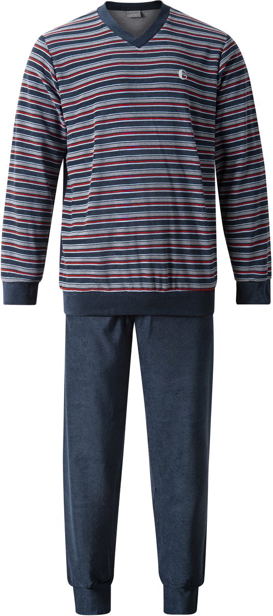 Gentlemen - heren winter pyjama 114322 - warm badstof - donkerblauw met V-hals - maat M