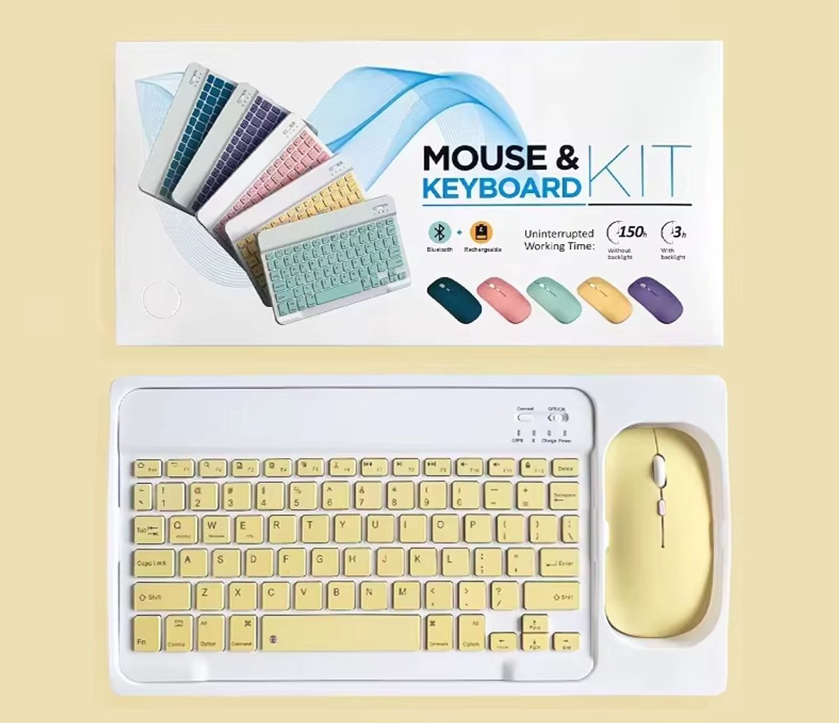 Premium Draadloos Toetsenbord Met Muis - QWERTY - Ergonomisch - Geschikt Voor Tablet, Ipad, Telefoon, Laptop - Kleur GEEL