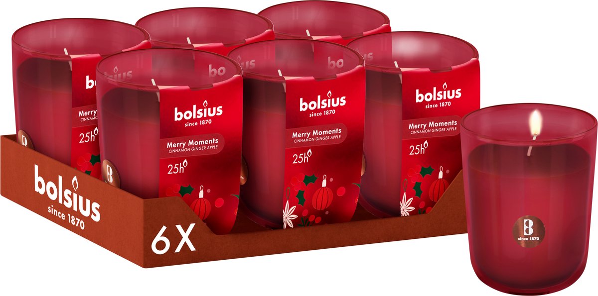 Bolsius True Glow - 6 Geurkaarsen - Merry Moments - Rood- Voordeelverpakking - Geur Kaars
