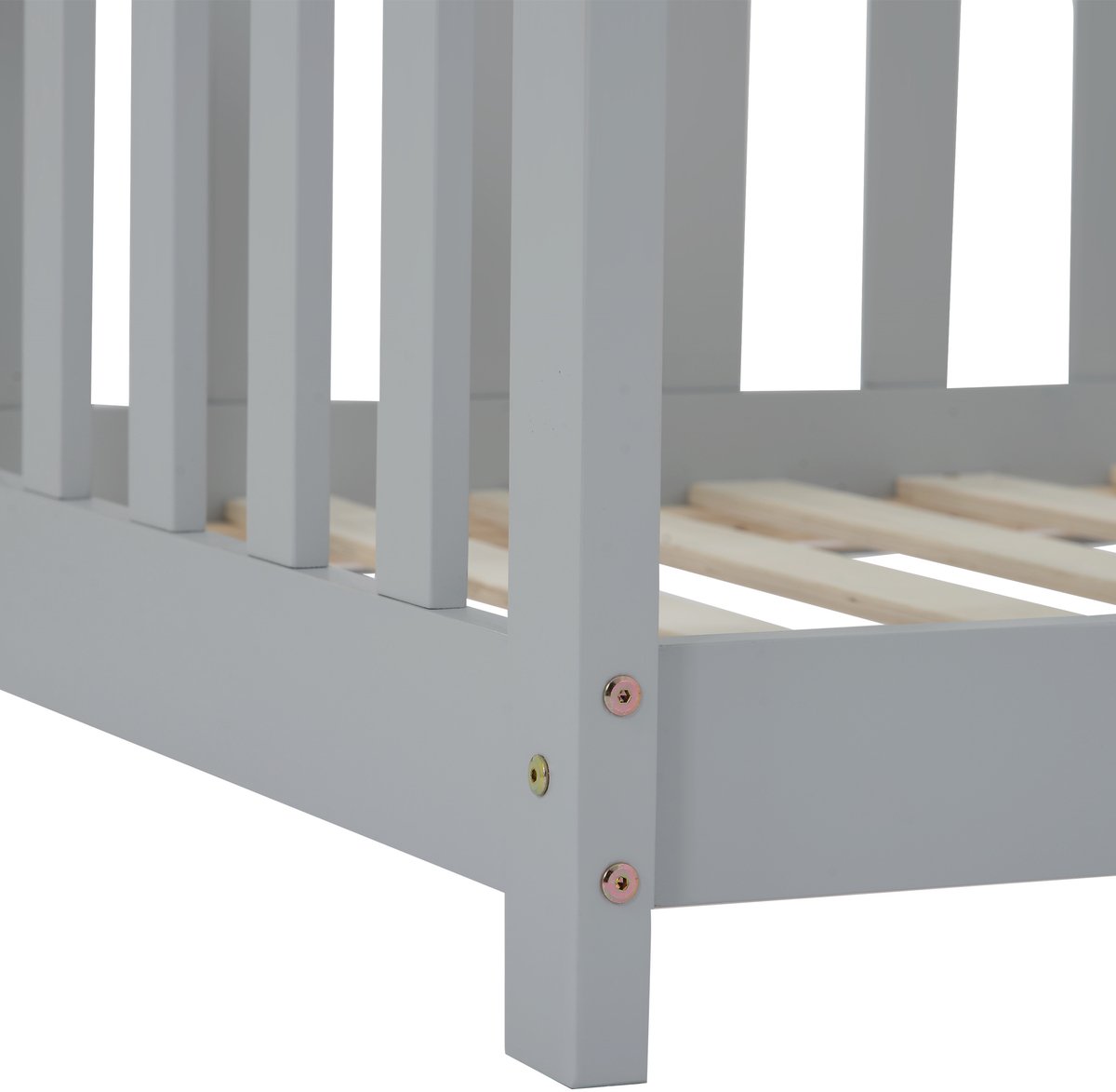 WUVRIEN WUVRIE Huisbed 90x200 cm met veiligheidshek en lattenbodem, lichtgrijs kinderbed van hout