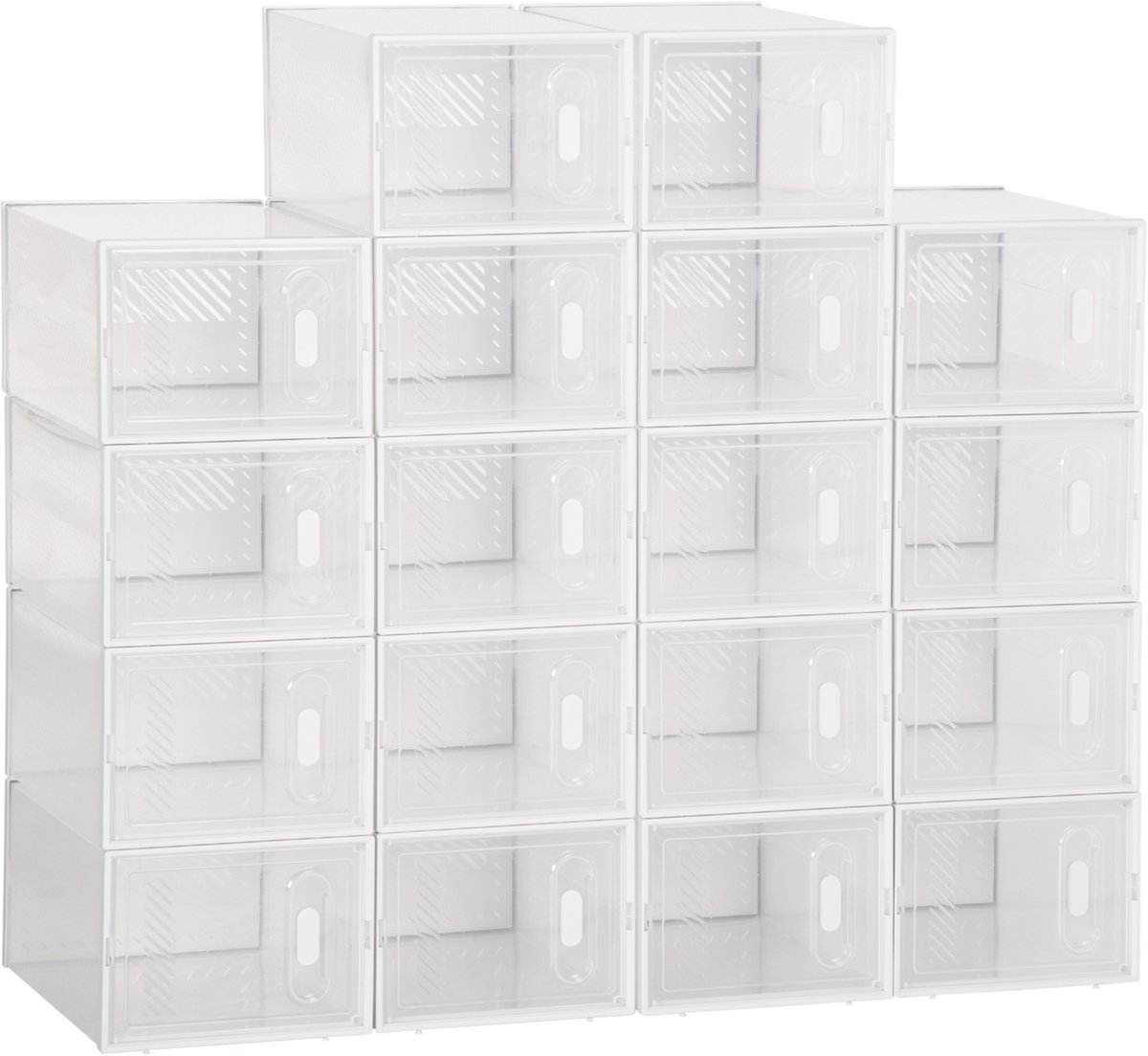 TEKROA® Schoenenopbergers - stapelbare/modulaire schoenenkast - van PP-kunststof - set van 18 boxen, – Geschikt voor schoenen tot maat EU 43, kleding en boeken - 25x35x19 cm