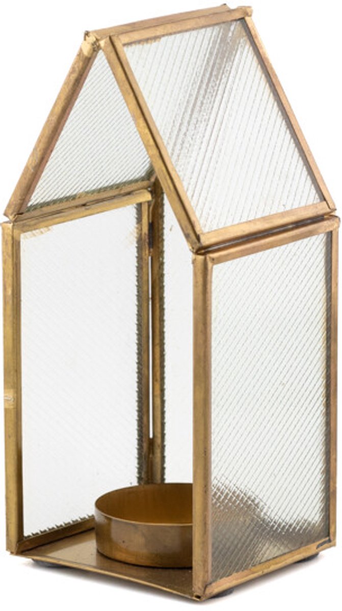 Metalen windlicht huisje met glas