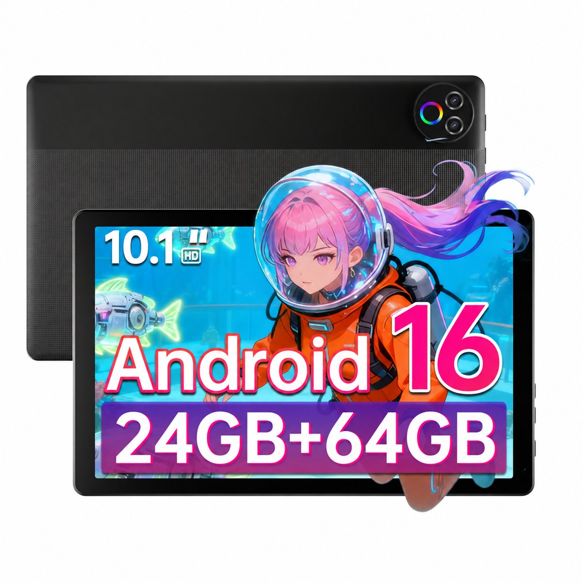 Hotlight KB1001 - Android 16 - 10.1 inch- 6000mAh - 24(3+21)GB RAM - 64GB ROM - Bluetooth 5.2 - WIFI 6 - Zwart
