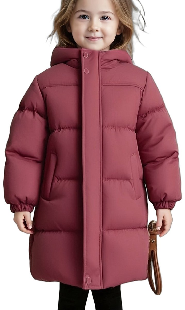 Currero Winterjas Parka Meisjes Lange Jas Meisje Wintermantel Overjas Gewatteerd Waterdicht Winter Stijlvol Mantel Kinderen 4-5 Jaar Bordeauxrood